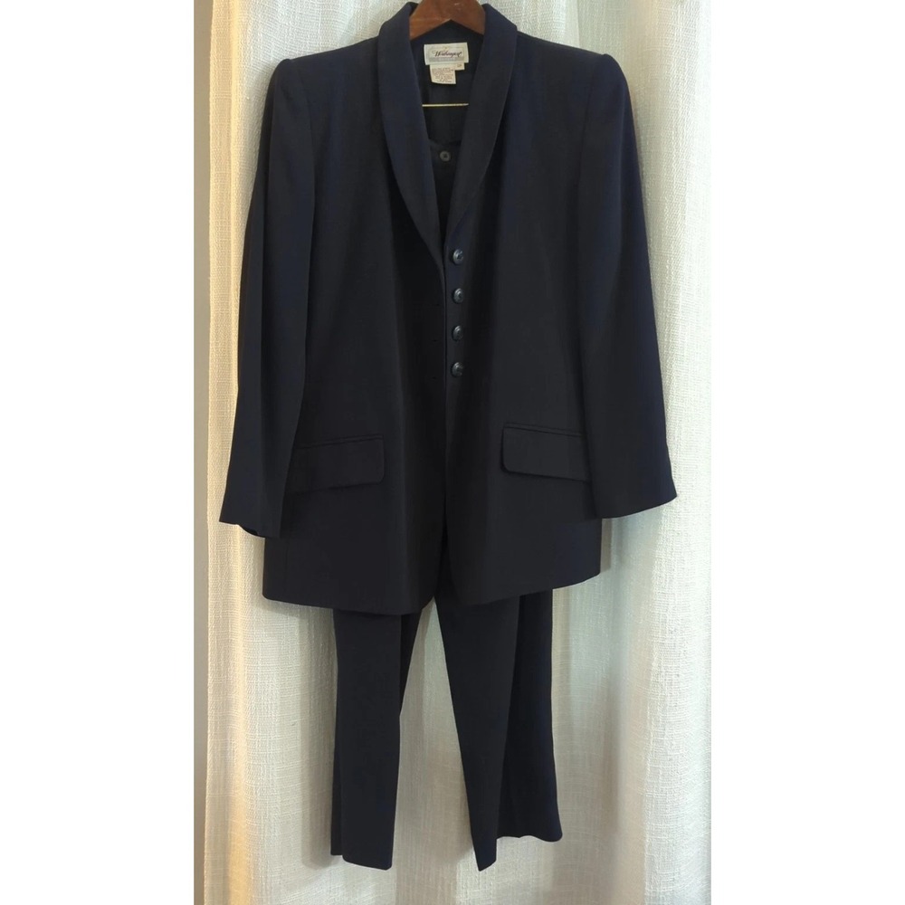 Vintage Worthington Women's 12P Pants Suit Set Jacket Dress Pants Navy Blue